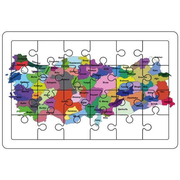 Türkiye Siyasi Haritası İlk Puzzlem Çocuklar İçin Eğitici-Öğretici Ahşap Oyuncak 24 Parça