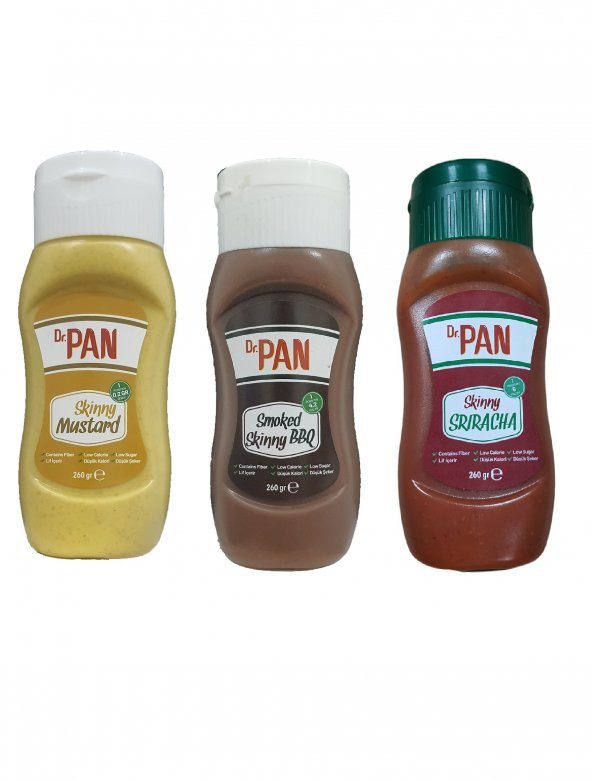 Dr. Pan 3lü Şekersiz Set Hardal-Barbekü-Sriracha Sos Şekersiz Düşük Kalorili 260g 3 Adet