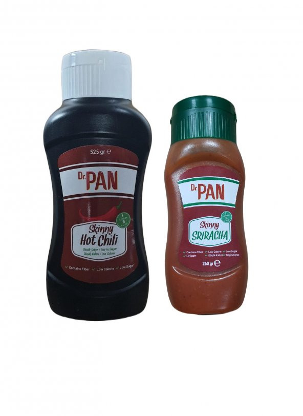 Dr. Pan 2li Şekersiz Sos Paketi Hot Chili Sos 525 gr ve Sriracha Sosu 260 gr Şekeriz Düşük Kalorili