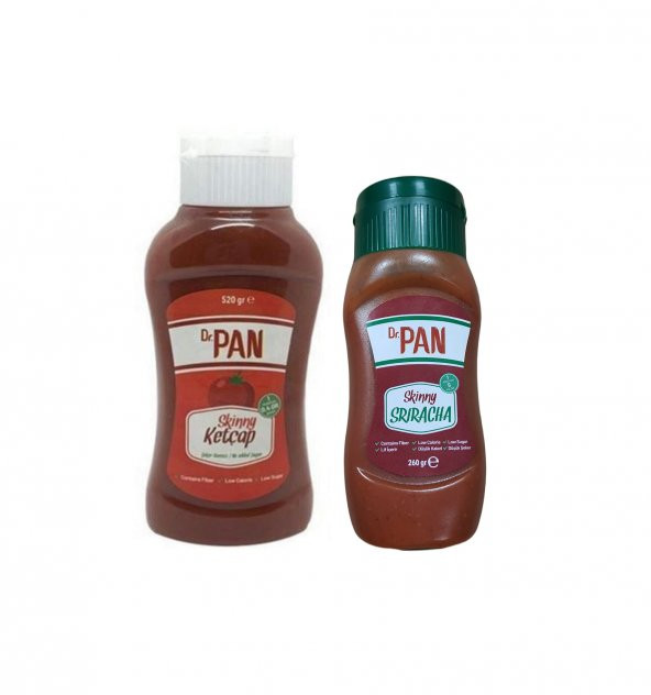 Dr. Pan 2li Şekersiz Sos Paketi Ketçap 520 gr ve Sriracha Sosu 260 gr Şekeriz Düşük Kalorili