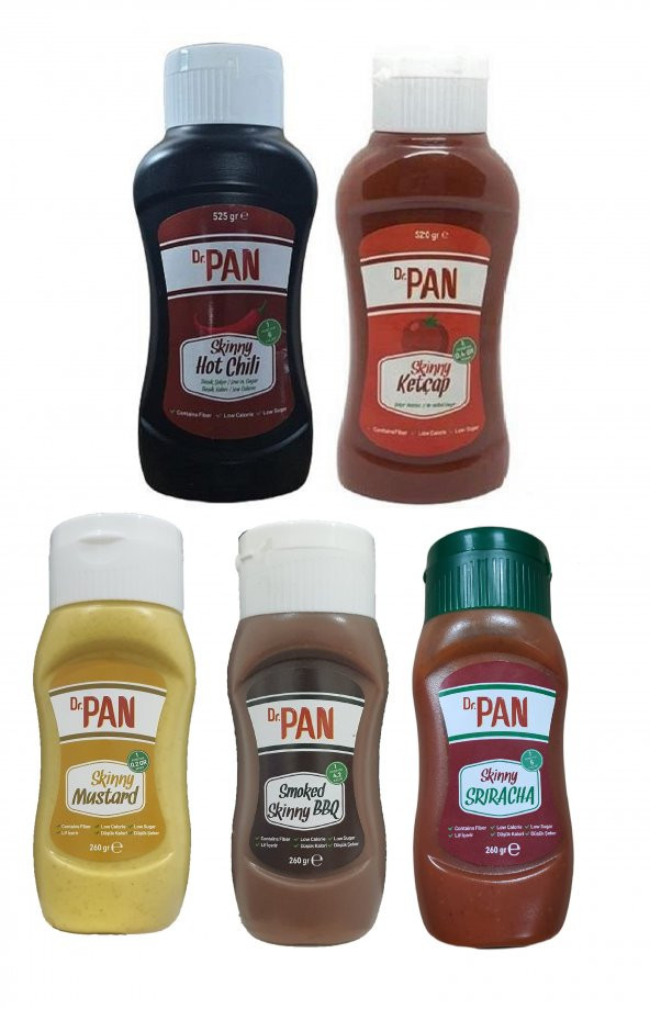 Dr. Pan 5li Şekersiz Sos Seti Ketçap-Hot Chili-Hardal-Barbekü-Sriracha Sos Düşük Kalorili