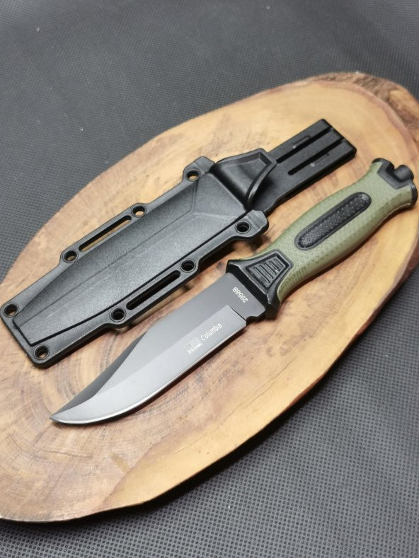 BİL-TEK SHOP Outdoor 24 cm Sert Kılıflı Yeşil-Siyah Avcı Bıçağı Paslanmaz Çelik