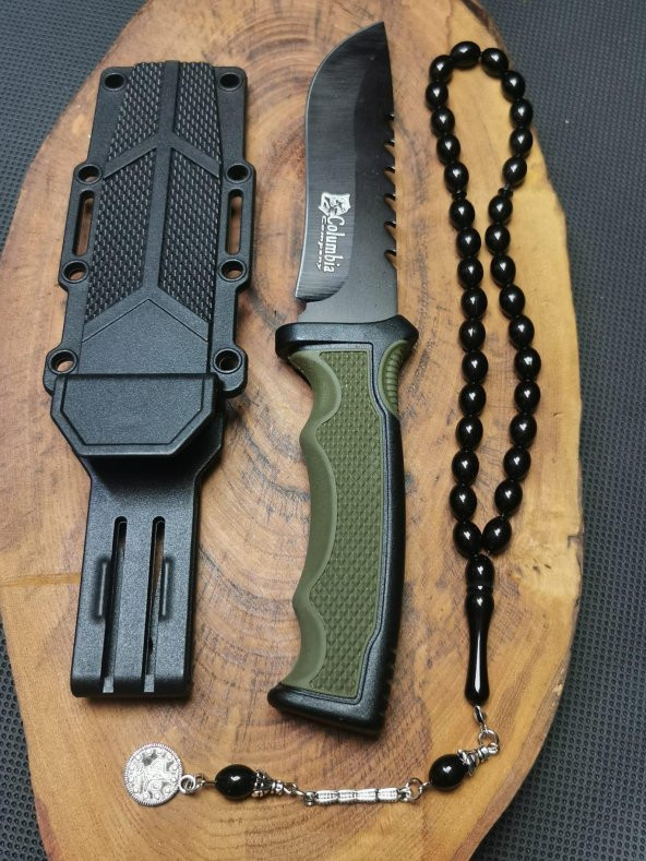 BİL-TEK SHOP Outdoor İsme Özel 23 cm Sert Kılıflı Avcı Bıçağı ve Tesbih İle Beraber