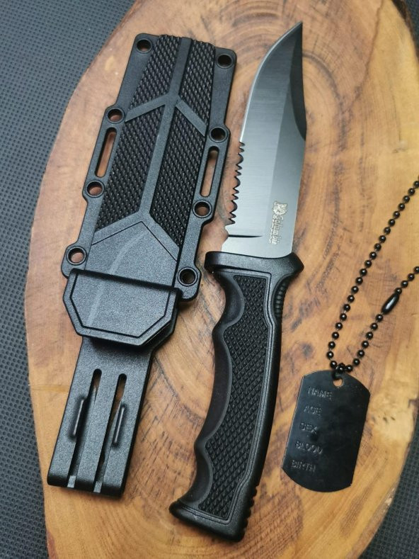 BİL-TEK SHOP Outdoor İsme Özel 23 cm Sert Kılıflı Avcı Bıçağı,Künye Kolye