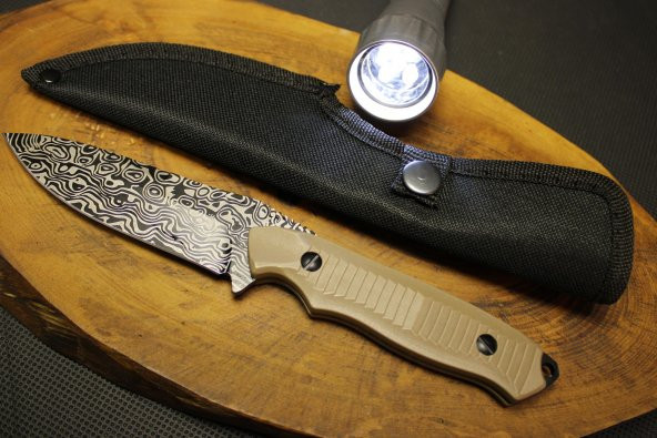 BİL-TEK SHOP Outdoor 23 cm Çelik Desenli Kamp ve Avcı Bıçağı Led Fener Hediyeli
