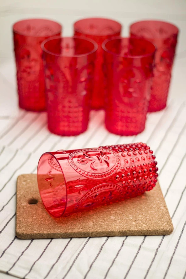 Akrilik Kırmızı Tekli Uzun Bardak & Su Meşrubat Bardağı 750 ml ( Büyük Boy & Cam Değildir ) - Resim 2