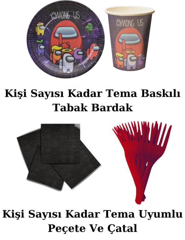 Among Us 8 Kişilik Doğum Günü Parti Malzemeleri Süsleri Seti EKOST - 3