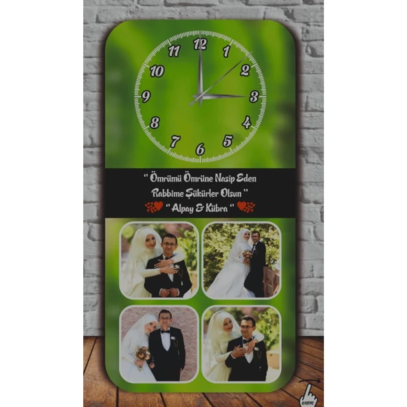 Rabbime Şükürler Olsun Yazılı3 Gelin Damat Ahşap Mdf Duvar Saati - 1