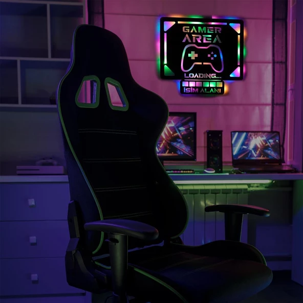 Veraart Işıklı Kişiselleştirilebilir Tablo Gamer Area Dekoratif Gece Lambası 60 cm - 7