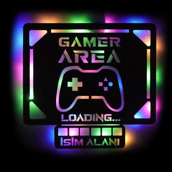 Veraart Işıklı Kişiselleştirilebilir Tablo Gamer Area Dekoratif Gece Lambası 60 cm