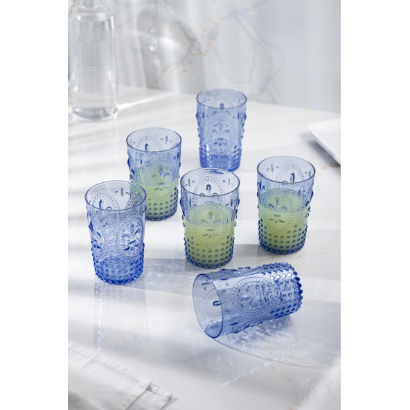 Akrilik Mavi 6lı Kısa Bardak & Su Meşrubat Kahve Yanı Bardağı 400 ml ( Cam Değildir )