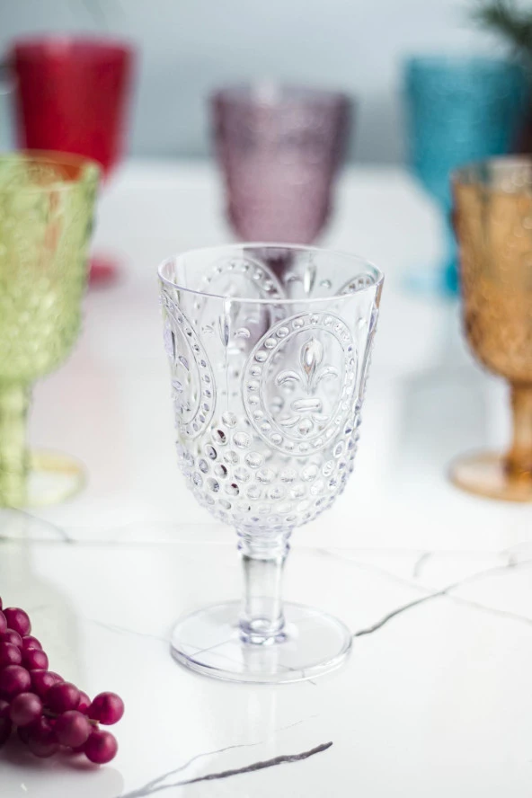 Akrilik Renkli 6lı Kadeh & Su Meşrubat Kahve Yanı Bardağı 450 ml ( Cam Değildir ) - 6