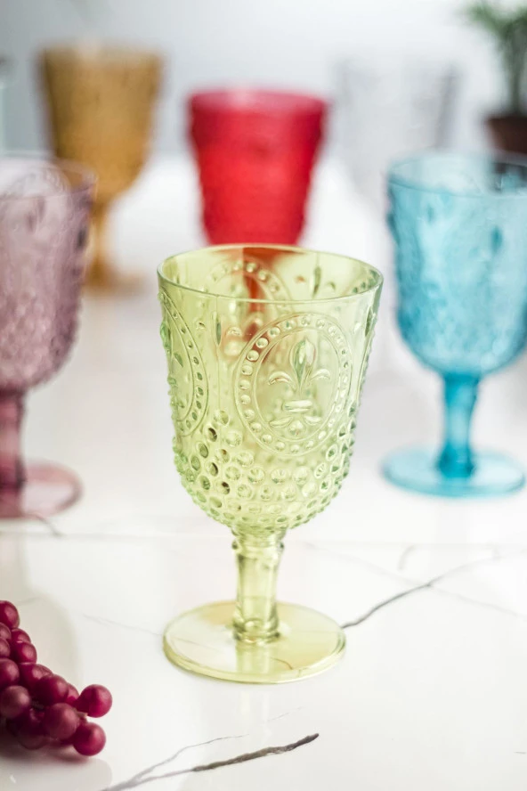 Akrilik Renkli 6lı Kadeh & Su Meşrubat Kahve Yanı Bardağı 450 ml ( Cam Değildir ) - 7