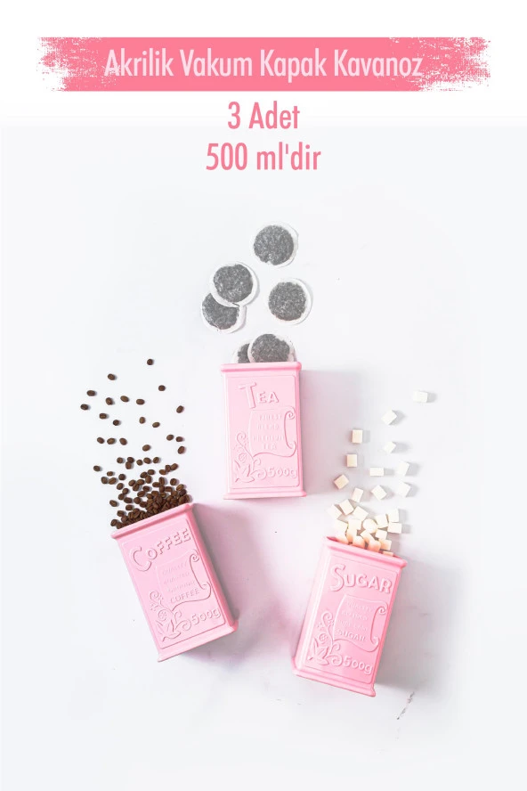 Akrilik Soft Pembe Şeker Kahve Çay Kavanozu 500 Ml (Vakum Kapak ) - 2