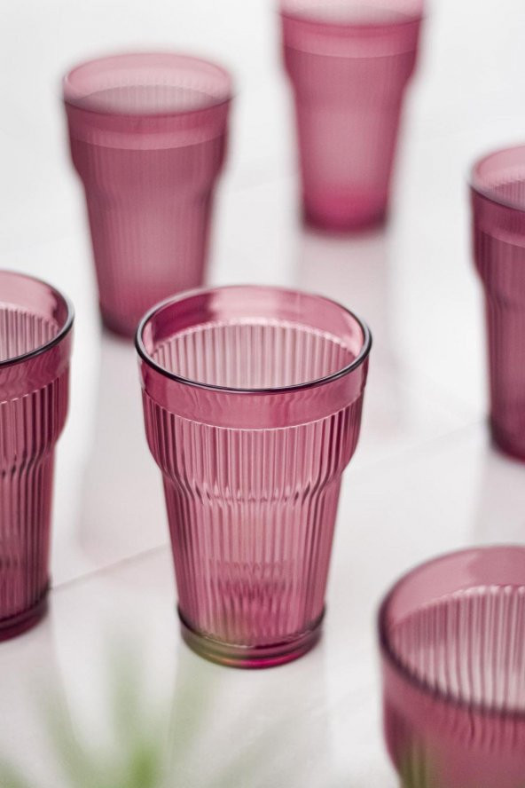 Akrilik Mürdüm 6'lı Uzun Bardak & Su Meşrubat Bardağı 400 ml ( Cam Değildir ) - Resim 3