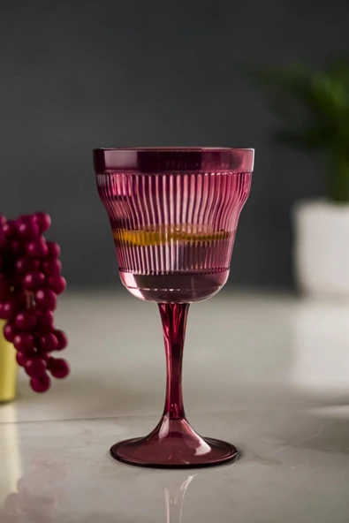 Akrilik Mürdüm 6'lı Kadeh & Su Meşrubat Kahve Yanı Bardağı 300 ml ( Cam Değildir ) - 1