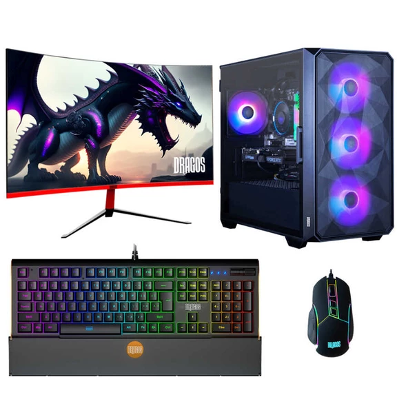 Dragos DRx5247 Ryzen 5 5600 16GB Ram 512GB M.2 NVMe SSD 8GB RTX4060 Ekran Kartı 27 İnç 165Hz Curved Monitör Masaüstü Oyuncu Bilgisayarı