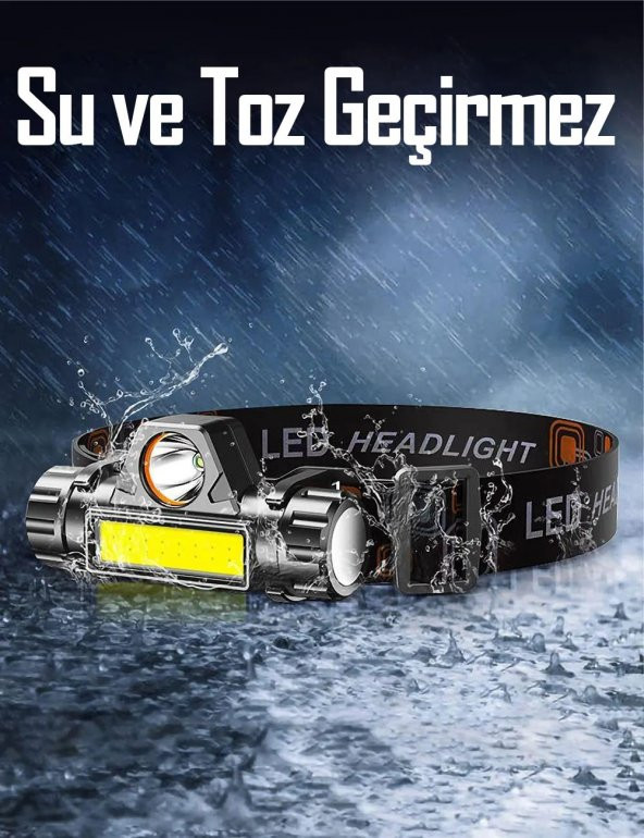Kafa Lambası LED Şarjlı Su Geçirmez Darbeye Dayanıklı Kamp İş Kafa Feneri 6500K 4W - Resim 6