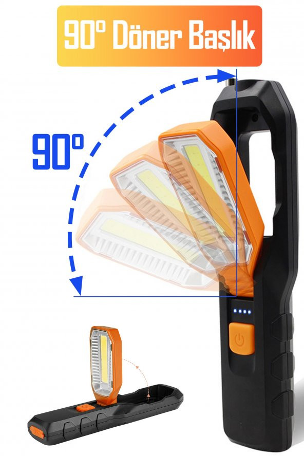 El Feneri 4 Modlu 90° Akrobat LED Çalışma Işığı İş Lambası Darbeye Dayanıklı Mıknatıslı Fener 8W - 3