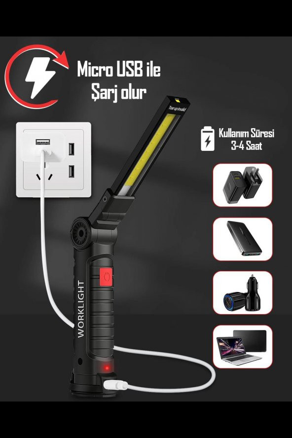 El Feneri 5 Modlu 360° LED Çalışma Işığı İş Lambası Darbeye Dayanıklı Mıknatıslı Kaportacı Feneri 3W - 6