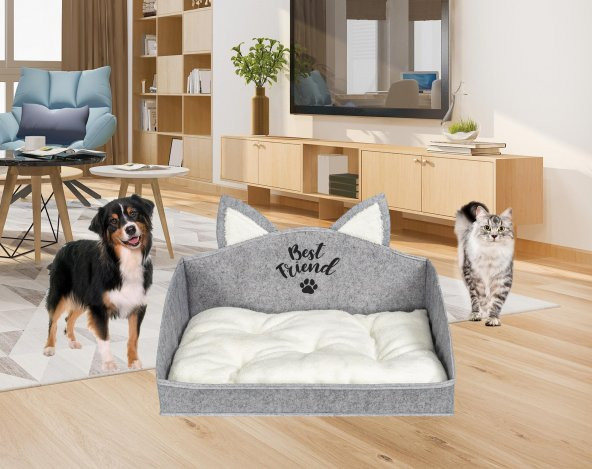 DECODEMA Keçe Minderli Kedi Köpek Evi Evcil Hayvan Yatağı - 5