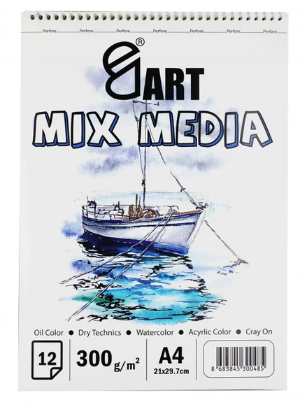 E&D Art Mix Media A4 300gr 12yp Üstten Spiralli Çok Amaçlı Blok / ed.55577