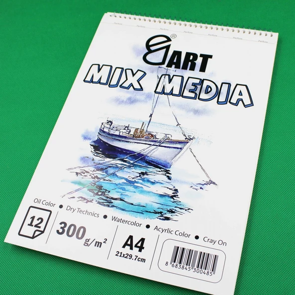 E&D Art Mix Media A4 300gr 12yp Üstten Spiralli Çok Amaçlı Blok / ed.55577 - Resim 3