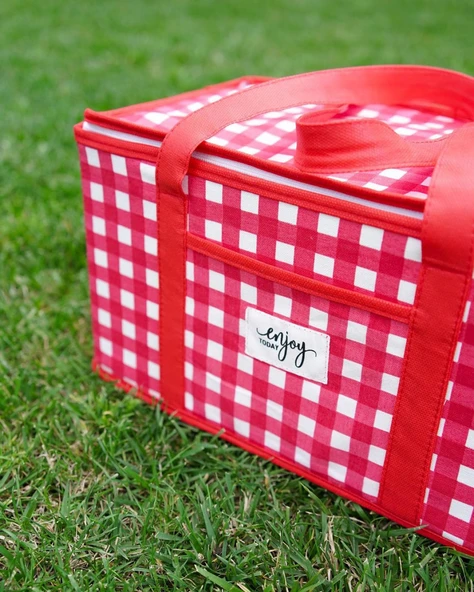 Termo Lüks Piknik Çantası Kırmızı Ekoseli 35 x 20 x 20 cm - 2