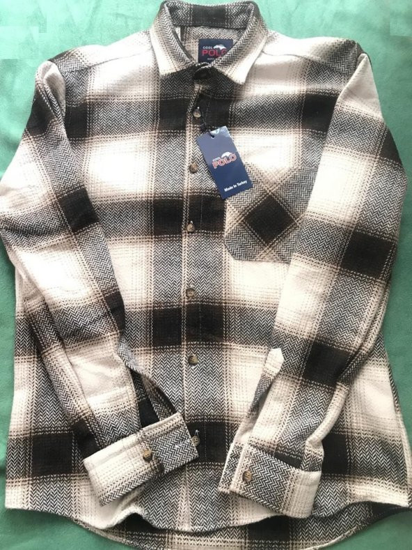 ERKEK KREM-KAHVE EKOSELİ OVERSIZE ODUNCU GÖMLEK