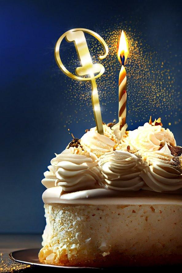 Gold 1 Yaş Yazılı Ayna Pleksi Pasta Üstü & Doğum Günü Partisi & Pleksi Pasta Süsü