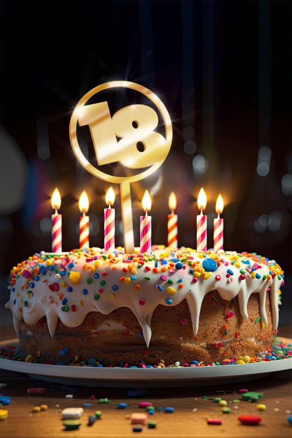 Gold 18 Yaş Yazılı Ayna Pleksi Pasta Üstü & Doğum Günü Partisi & Pleksi Pasta Süsü