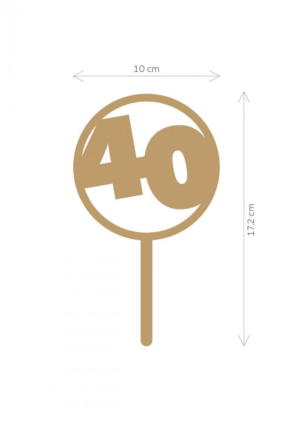Gold 40 Yaş Yazılı Ayna Pleksi Pasta Üstü & Doğum Günü Partisi & Pleksi Pasta Süsü - 2