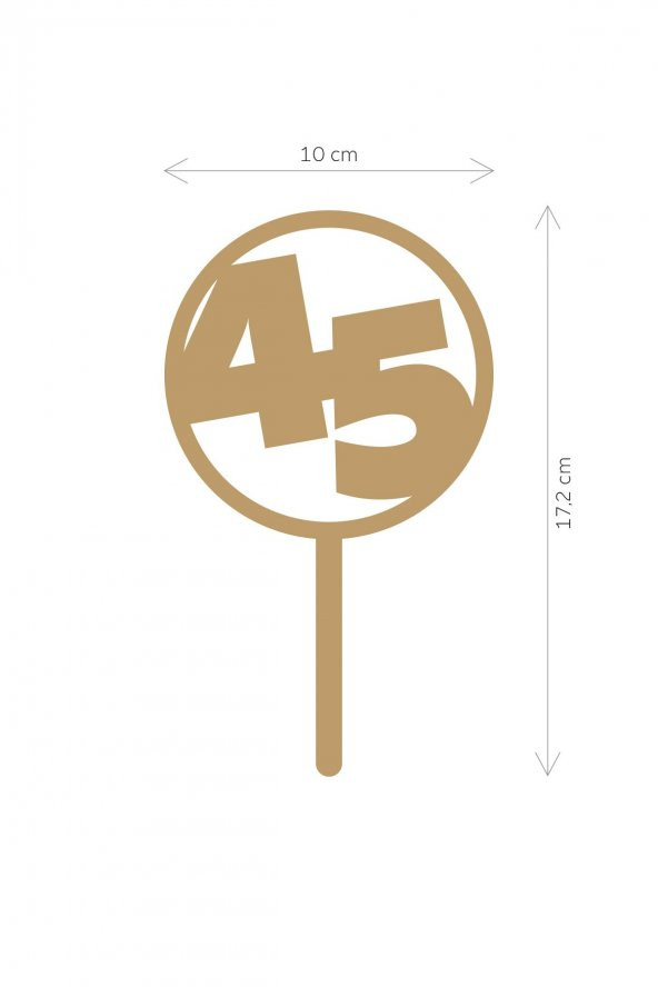 Gold 45 Yaş Yazılı Ayna Pleksi Pasta Üstü & Doğum Günü Partisi & Pleksi Pasta Süsü - 2
