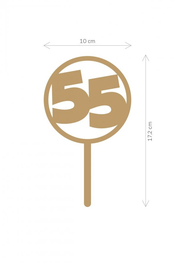 Gold 55 Yaş Yazılı Ayna Pleksi Pasta Üstü & Doğum Günü Partisi & Pleksi Pasta Süsü - 2