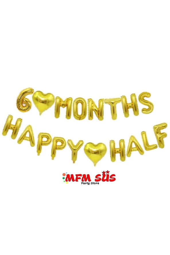 Parti 6 Months Happy Half Gold Folyo Balon