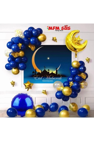 Parti Ay Yıldız Gold Folyo Zincir Balon Seti