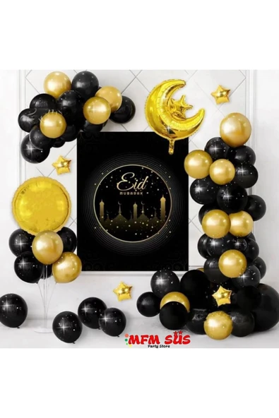 Parti Ay Yıldız Gold Folyo Zincir Balon Seti