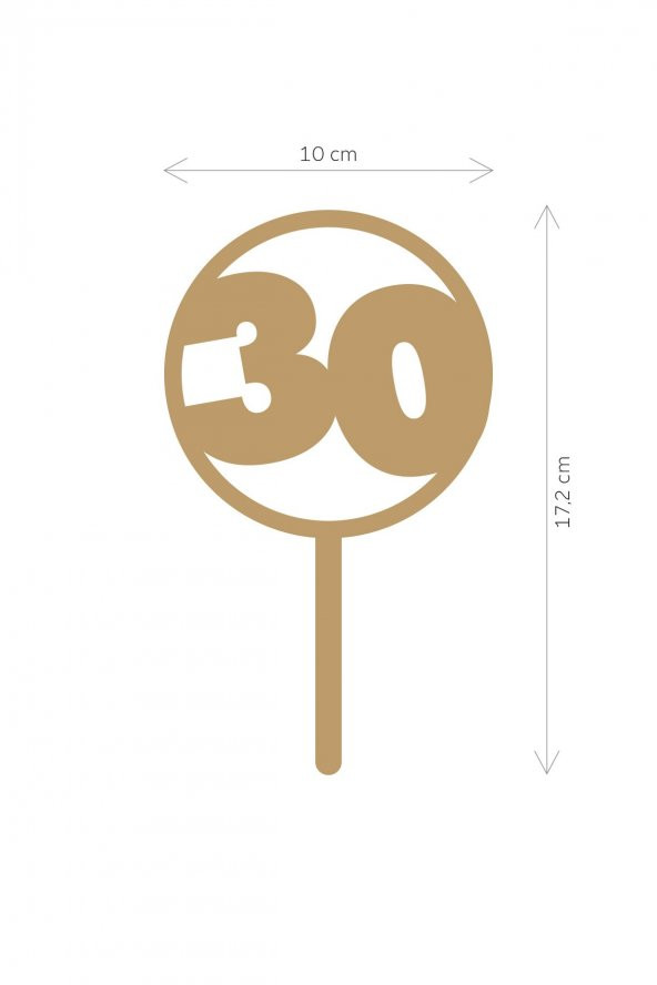 Gümüş 30 Yaş Yazılı Ayna Pleksi Pasta Üstü & Doğum Günü Partisi & Pleksi Pasta Süsü - 2
