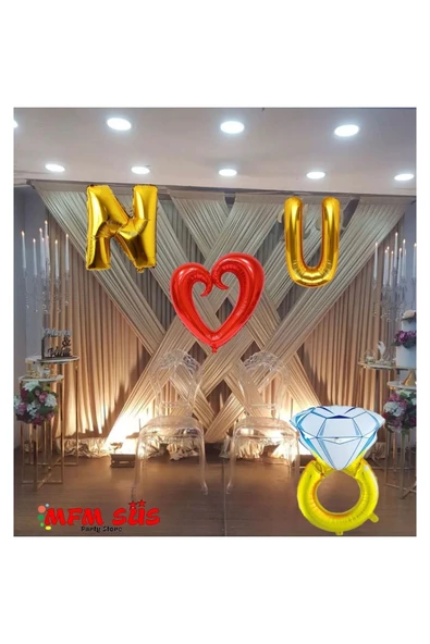 Parti Söz Nişan Gold Folyo Balon Kutlama Seti