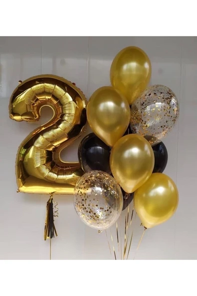 Parti 2 Rakam Yaş Gold Folyo Balon Doğum Günü Seti