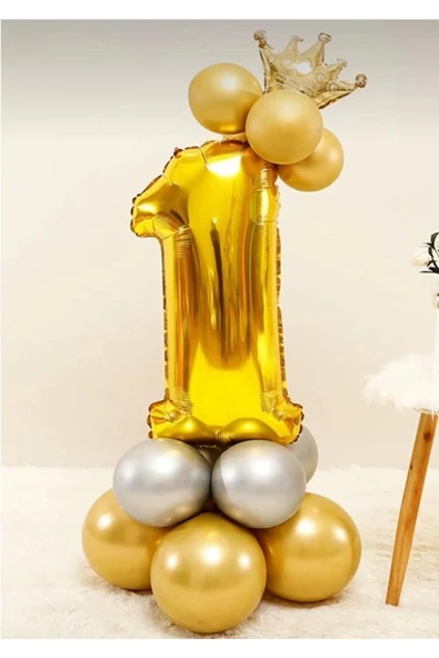Parti 1 Yaş Rakam Gold Kral Taç Folyo Balon Karşılama Seti