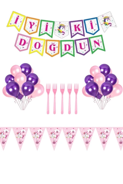 Ekonomik Ünicorn Konsept Doğum Günü Süsleme Seti
