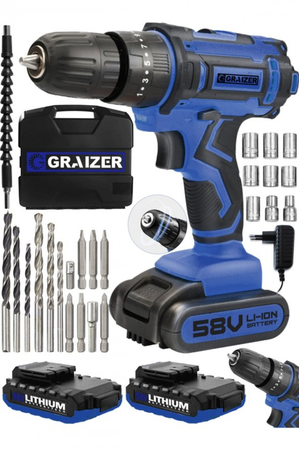 Graizer Alman Technology Grx-58 V 5 Ah Darbeli Çift Akülü Vidalama Metal Şanzuman Şarjlı Matkap - 1