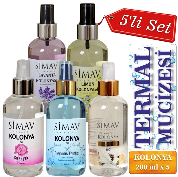 SİMAV Termal Sulu Kolonya Seti 5li - 200 ml Spreyli