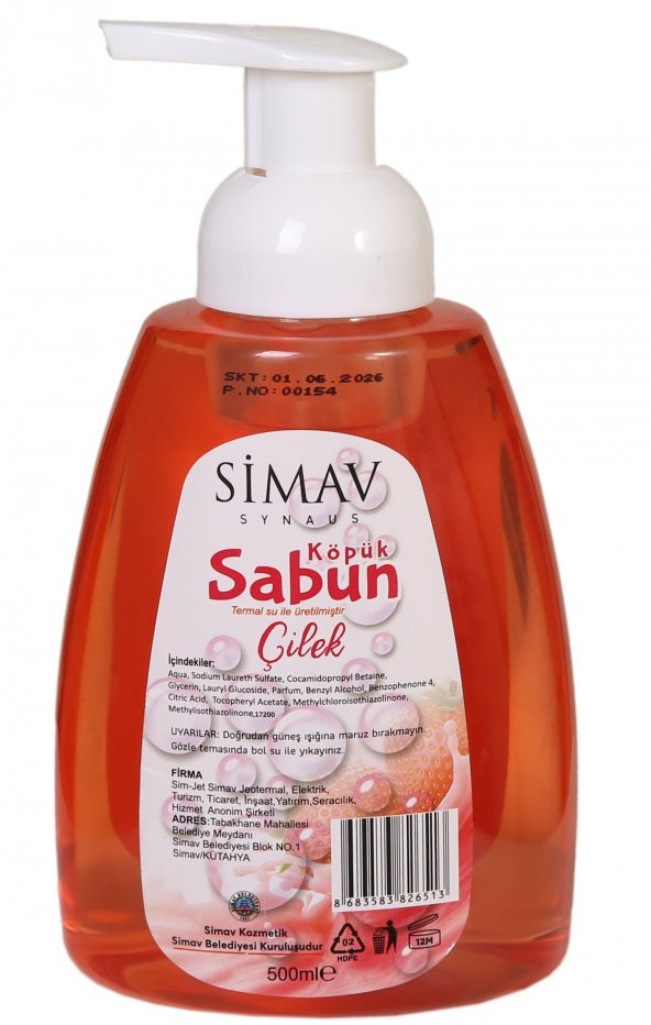 SİMAV Termal Sulu Çilek Özlü Köpük Sabun - 500 ml - 2