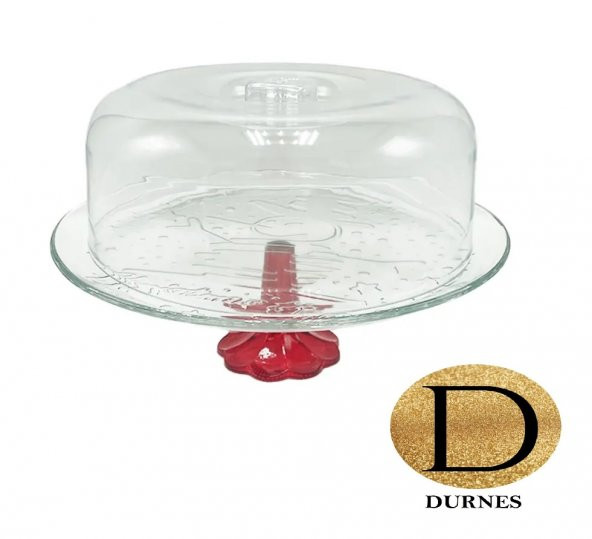 DURNES - Kırmızı Cam Ayaklı Kek Fanus / 30 cm - 2