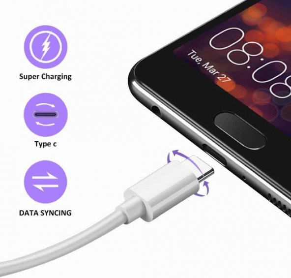 Orjinal Huawei P30 Lite Type C 5A 1M MOR Hızlı Şarj ve Data Kablosu