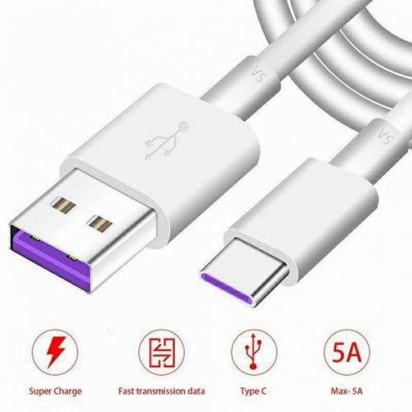 Orjinal Huawei P30 Lite Type C 5A 1M MOR Hızlı Şarj ve Data Kablosu