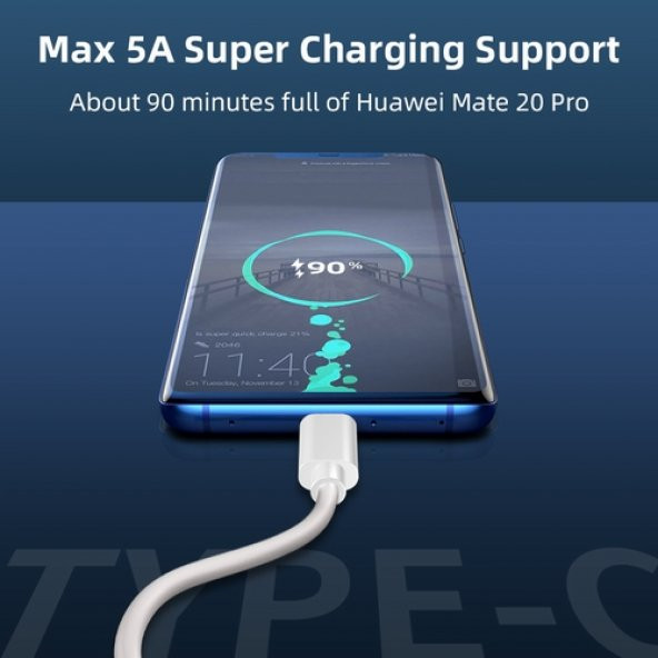 Orjinal Huawei Mate Rs Porsche Type C 5A 1M MOR Hızlı Şarj ve Data Kablosu