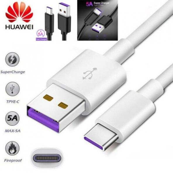 Orjinal Huawei Mate 30 Lite Type C 5A 1M MOR Hızlı Şarj ve Data Kablosu